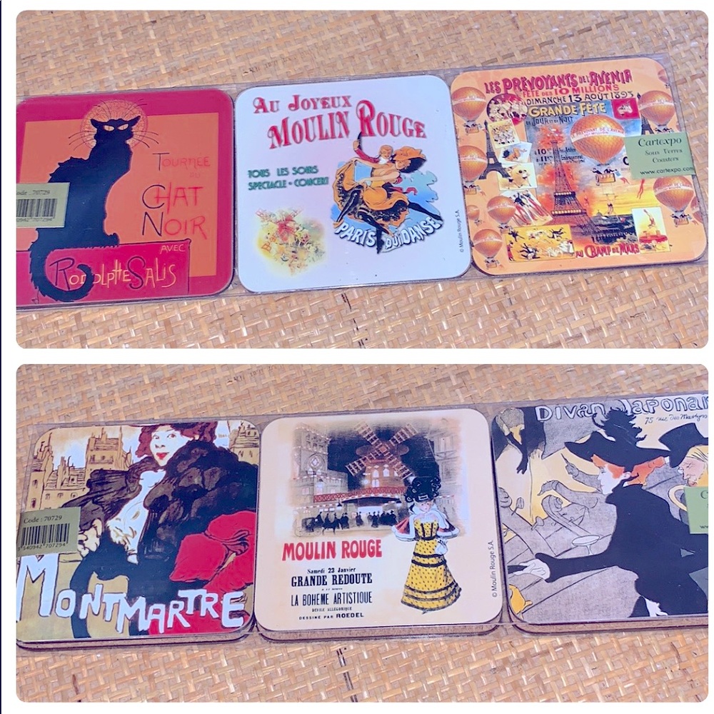 Vintage French advertising coasters set of 6